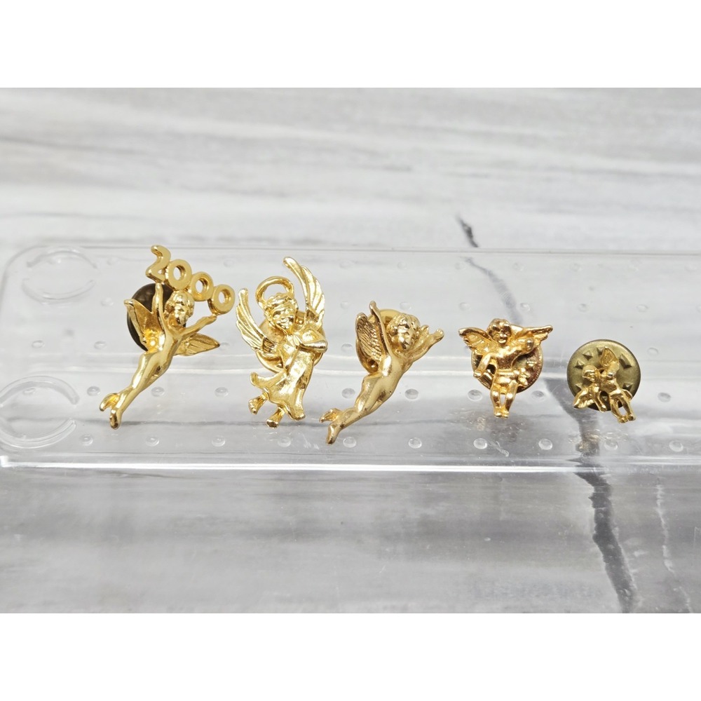 Guardian Angel Cherub Gold Tone Lapel Pin Tie Tack Bookbag Pin‎ Vintage Lot 5